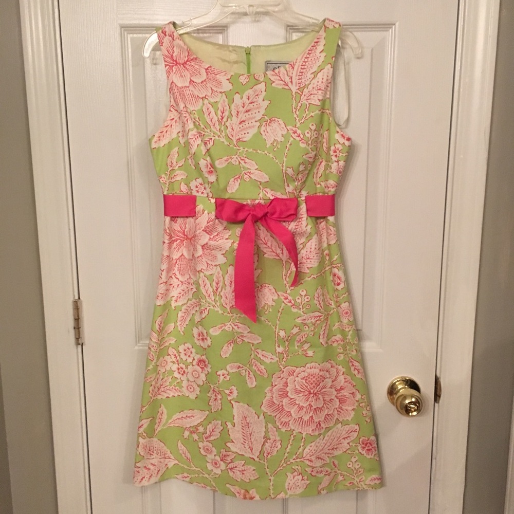 Eliza J green & pink floral dress